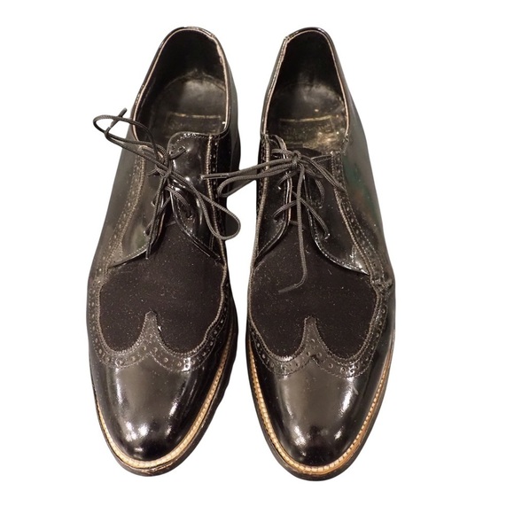 Stacy Adams sz 10D black leather suede wingtip derby shoes - Picture 4 of 16